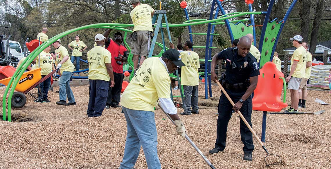 Police and community members working side-by-side