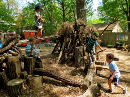 Kids on a log walkway Kids on a log walkway