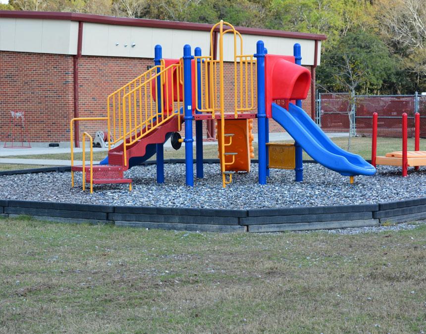 Jelly Bean rubber mulch on a playground Jelly Bean rubber mulch on a playground