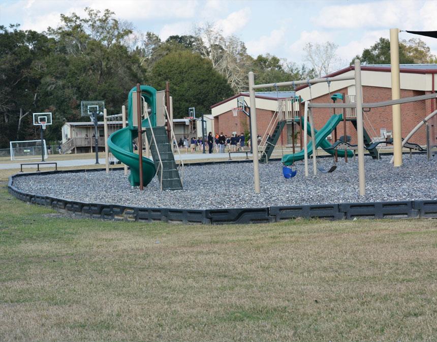 Jelly Bean rubber mulch at a school Jelly Bean rubber mulch at a school