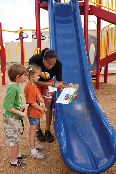 Children being instructed on playground