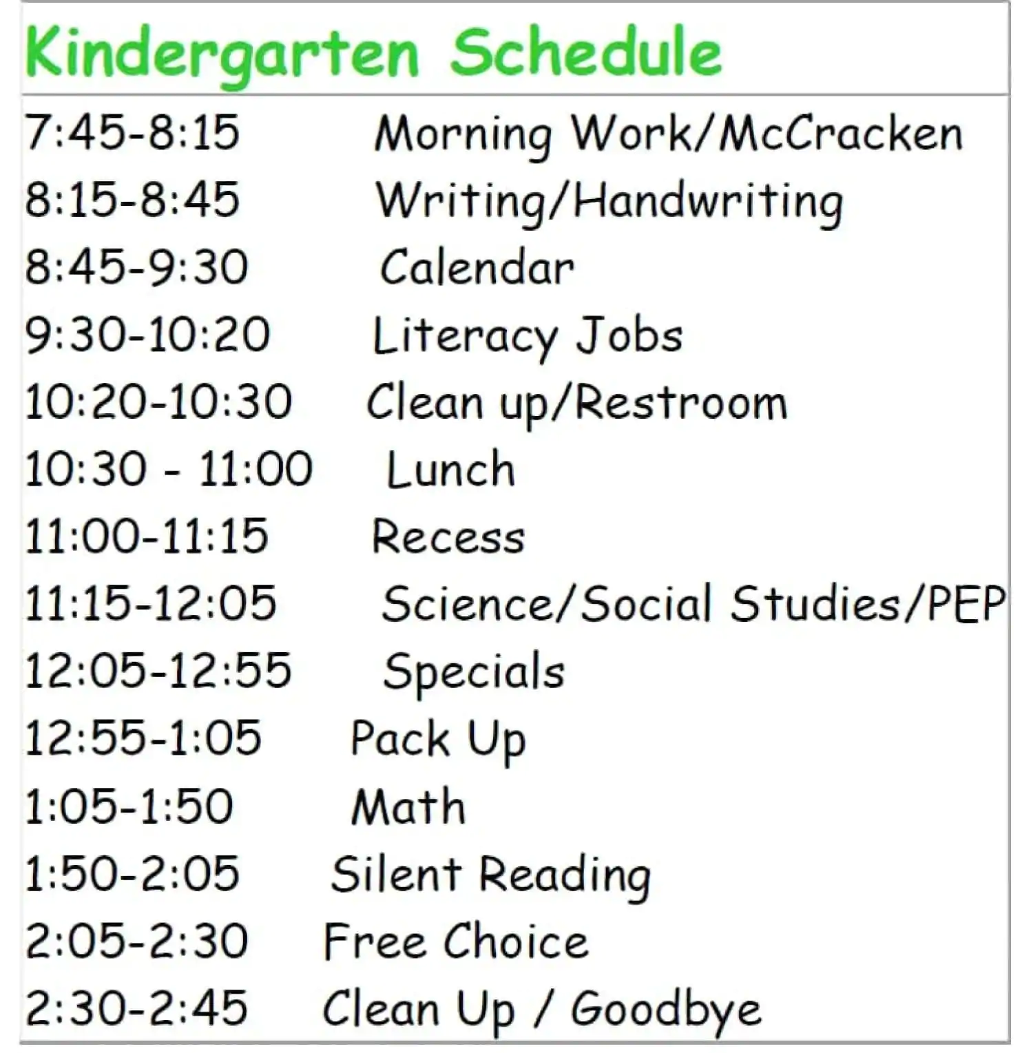 Sample kindergarten schedule Sample kindergarten schedule