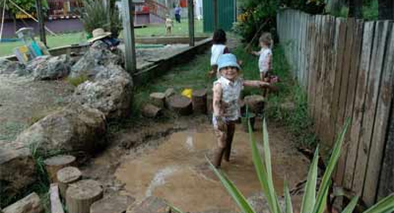 Mud play at Open Spaces Preschool in Whangarei, New Zealand